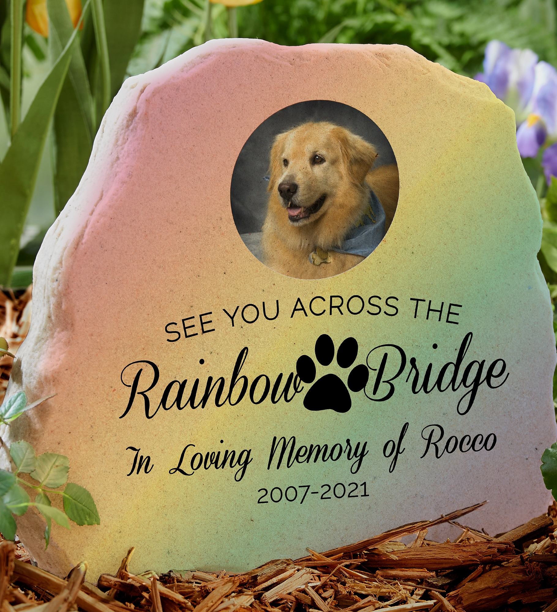 Rainbow Bridge Pet Memorial Personalized Photo Garden Stone